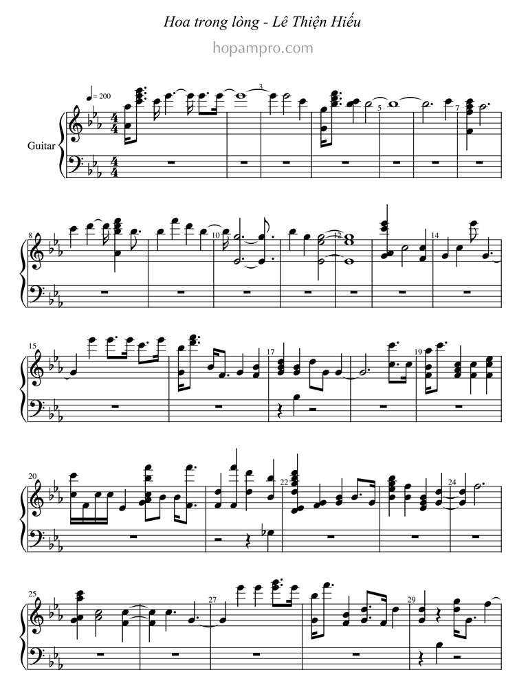 Hoa trong long - Le Thien Hieu - sheet